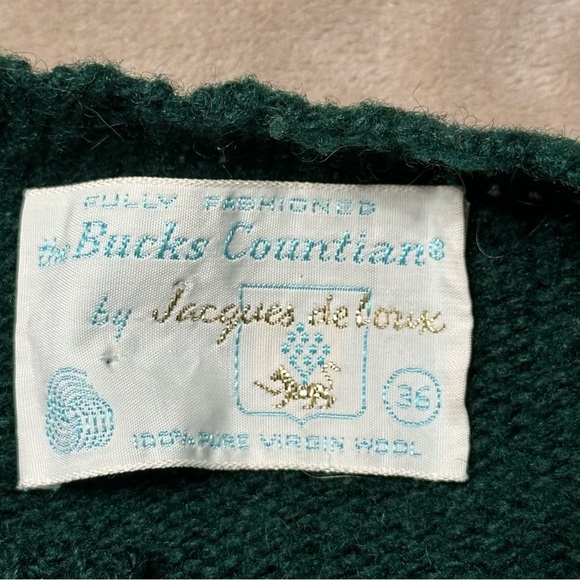 Bucks Countian by Jacques de Loux Green 100% Virgin Wool Cardigan Sweater 36 - Picture 2 of 6
